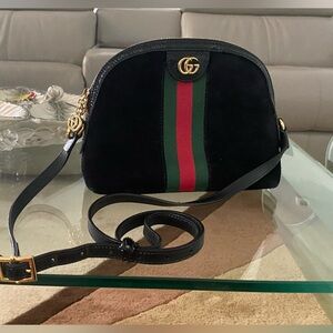 Gucci Black and Green Crossbody Bag with Signature Stripe